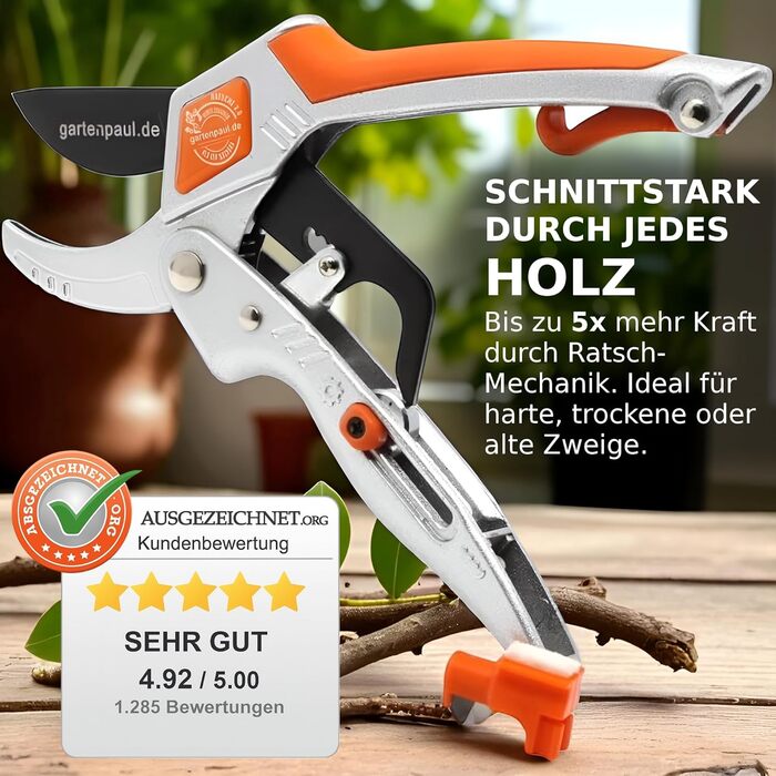 Садові ножиці Ratchet 2.0 з заточкою, включаючи послугу заточування, гібридна тріскачка з ковадлом, з високоякісним лезом SK5, професійні садові інструменти секатор для гілок, ножиці для троянд, ножиці для рослин, ножиці для квітів