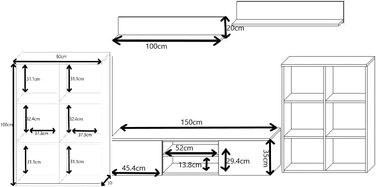 Настінна шафа для вітальні Herkules для життя, сучасна настінна шафа для вітальні, шафа для вітальні з тумбочкою під телевізор, буфетом та настінною полицею, повний комплект меблів для вітальні - Sonoma