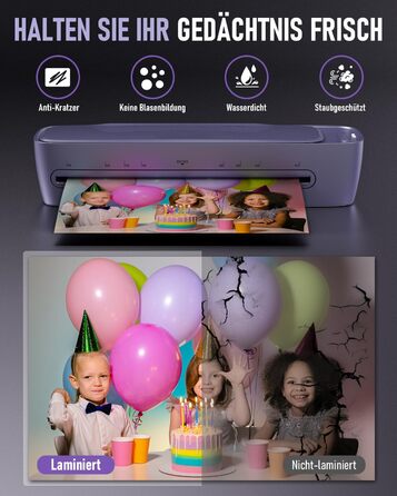 Ламінатор A3 з 30 ламінувальними пакетами, гарячий та холодний ламінатор для паперів A3, A4, A5 та A6, ламінатор 9-в-1 з різаком для паперу та закруглювачем кутів, ламінатор для школи, дому, офісу та файлів (фіолетовий)