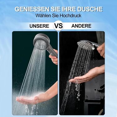 Душова лійка з шлангом та тримачем, ручна душова лійка високого тиску з фільтром від вапняного нальоту, водозберігаюча душова лійка зі стоп-функцією, душовий шланг з лійкою для підвищеного тиску води (сірий)
