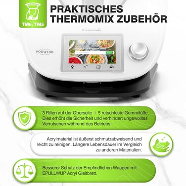 Розсувна дошка акрилова для Thermomix TM6 TM5, Переміщення без зусиль, Розсувна дошка Thermomix з ручкою для кухонного комбайна Thermomix Vorwerk TM5 TM6 Аксесуари Pad Board, глянцевий чорний