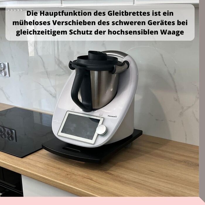 Розсувна дошка для роликової дошки Thermomix TM5 TM6 слайдер без зусиль переміщається та надійно тримається (чорна з дерева)