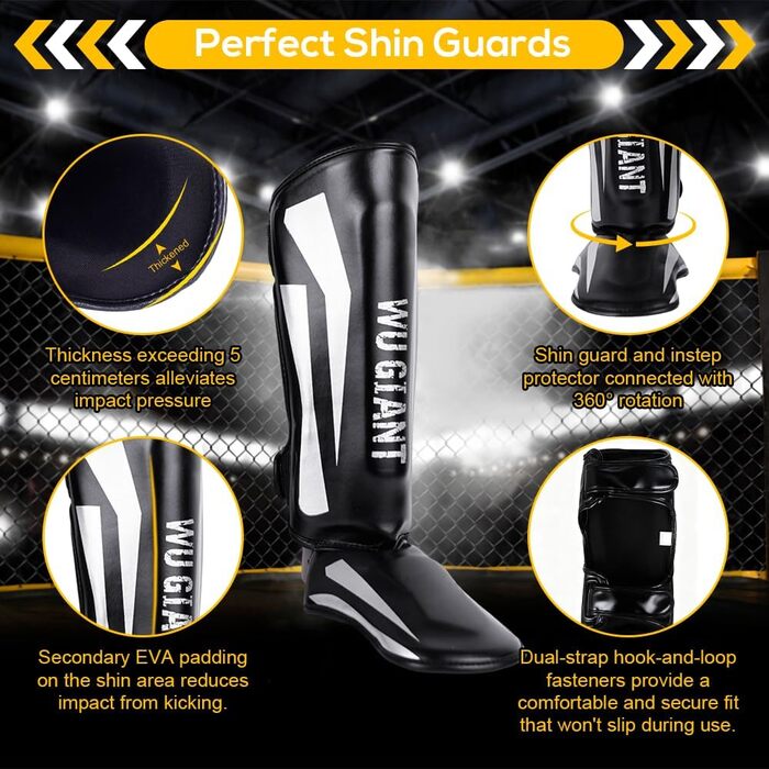 Щитки для кікбоксингу, товсті щитки для гомілок SGZIOO із захистом підйому стопи, регульовані, для муай-тай, ММА, боксу, кікбоксингу, тренувань з бойових мистецтв