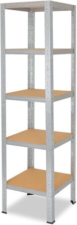 Міцний домашній стелаж, оцинкований/металевий стелаж з 5 полицями/металевий стелаж для підвалу, гаражний стелаж, стелаж для майстерні або стелаж для зберігання/навісний стелаж, металевий, вантажопідйомністю 175 кг, В 155см / Ш 60см / Г 60см, 155x60x60