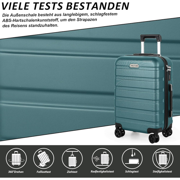 Ручна поклажа TANTOMI, 20-дюймова валіза з твердим корпусом, візок, легка валіза на колесах з ABS-пластику, дорожня валіза з 4 колесами, 3-значний кодовий замок (світло-темно-зелений, 41 л) Світло-темно-зелена ручна поклажа (M)