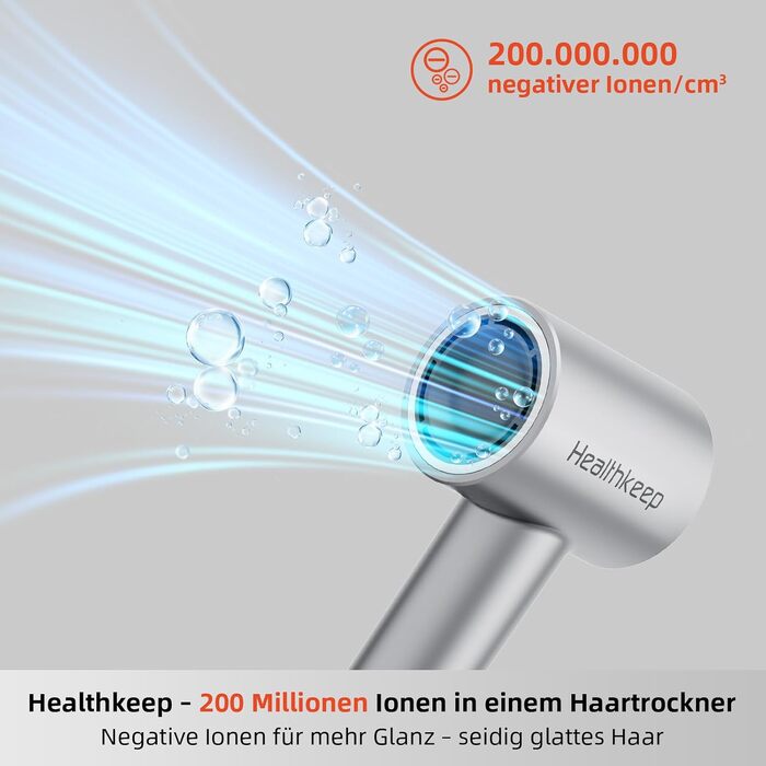 Фен для волосся Healthkeep з негативними іонами та 2 дифузорами, 1600 Вт, високошвидкісний мотор 10 000 об/хв, низький рівень шуму (78 дБ), швидке сушіння, металевий корпус