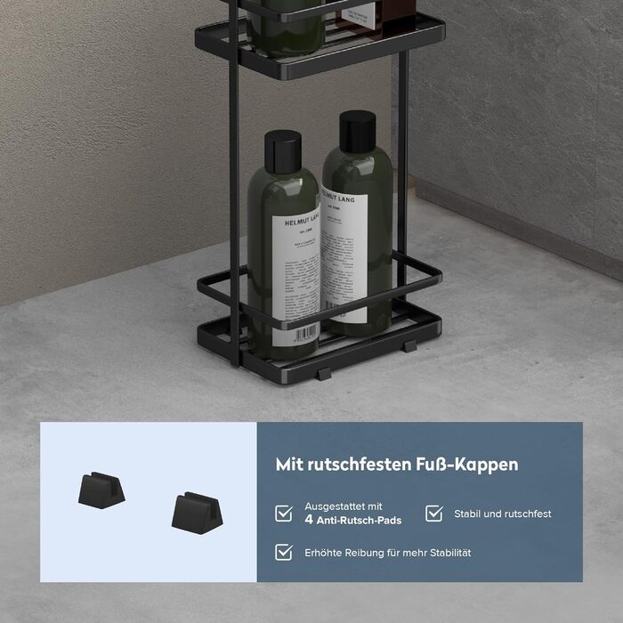 Душова полиця doporro без свердління, 3-рівнева окремостояча полиця для ванної кімнати, тонка металева полиця для душу, сучасний дизайн для ванної кімнати та туалету, чорна