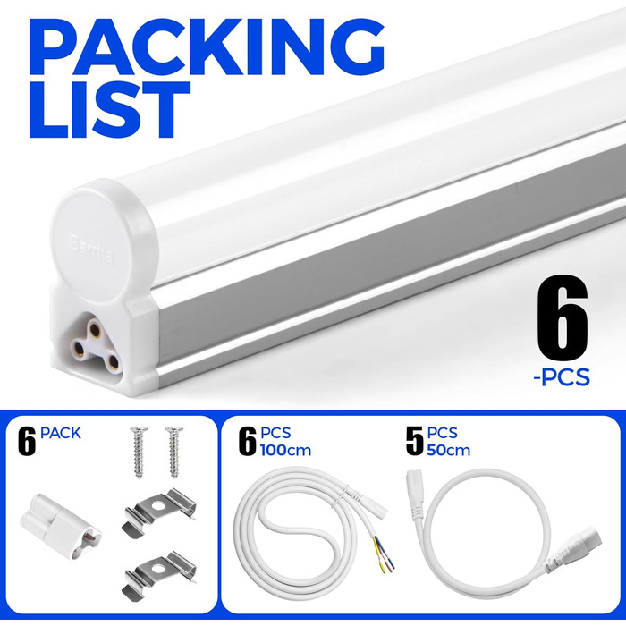 Світлодіодний світильник Barrina T5 117 см, 20 Вт, 2200 лм, 6500 К, супер яскравий білий льоховий світильник. Світлодіодний трубчастий світильник для кухні, вітальні, спальні, їдальні, балкону, коридору, гаражу, підвалу, з можливістю підключення, підключе