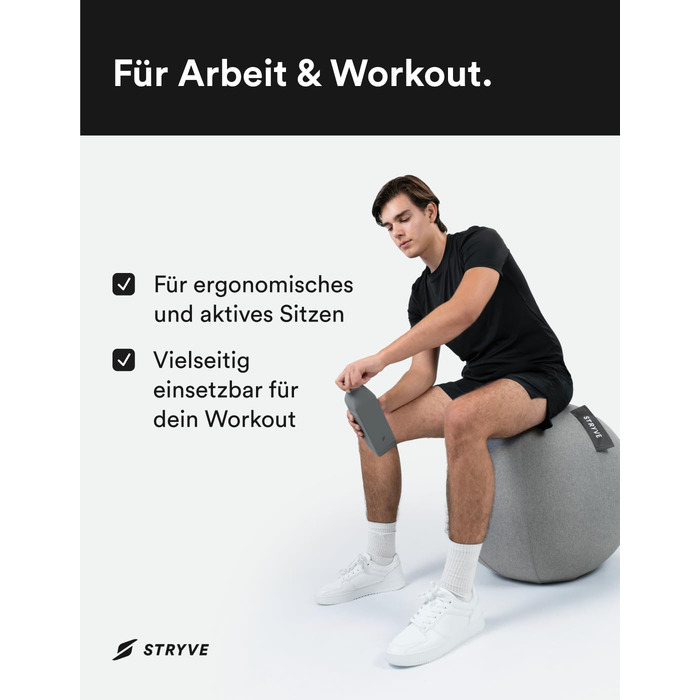 М&39яч для вправ STRYVE Office 65,70 см - Ергономічний м&39яч для вправ з чохлом, який можна прати, та захистом від перекочування, включаючи повітряний насос - Вантажопідйомність до 150 кг - Як офісний стілець, табурет 65 см, тканина Casual Grey