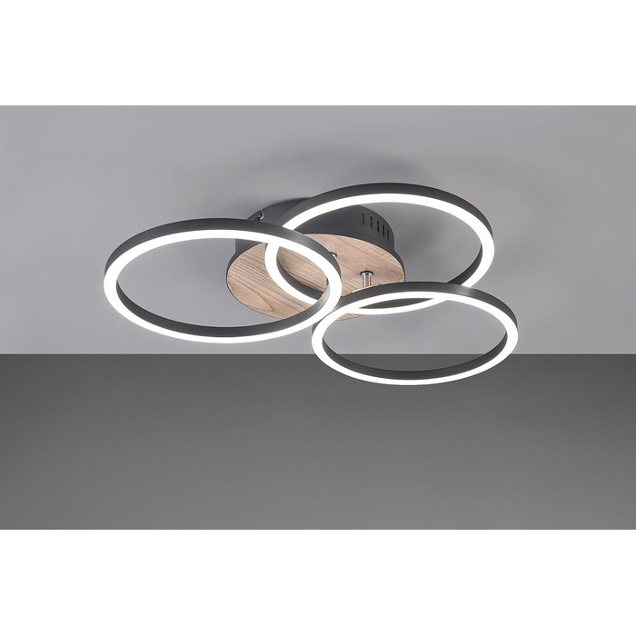 Стеля LED-світильник Reality Circle R62823135, матовий чорний метал та імітація дерева, 27 Вт, з пультом, димером, зміною кольорів та нічним світлом