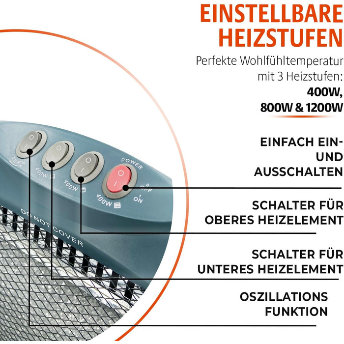 Галогенний обігрівач Bergstrm з 3 режимами нагріву макс. 1220 Вт коливання 75 захисний перемикач миттєве нагрівання після ввімкнення корпус, що не прогрівається розміри 48 x 31 x 22 см