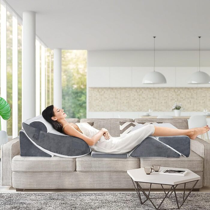 Комплект із 6 клиноподібних подушок Jolitac, клиноподібна подушка для ліжка, подушка з піни з ефектом пам&39яті для читання, подушка для підтримки спини, подушка для ніг для релаксації, ергономічна для сидіння, читання, болю в спині, болю в ногах для ліжк