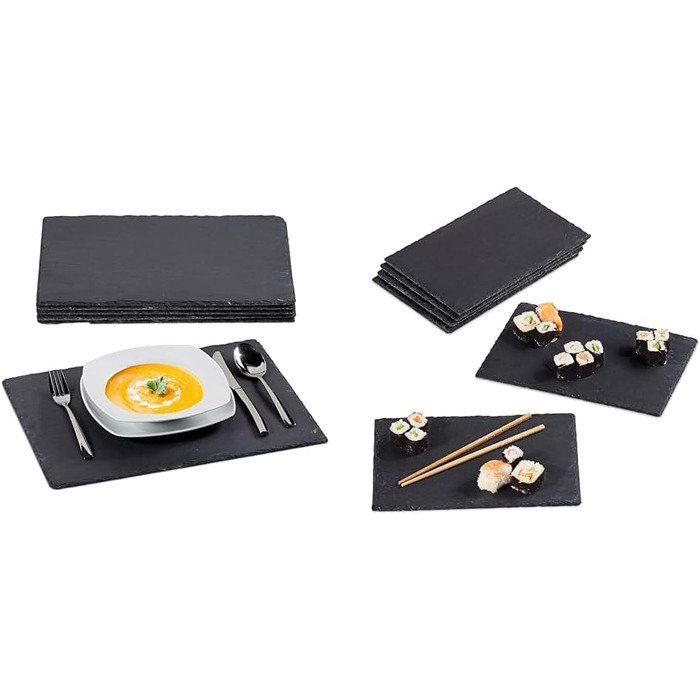 Набір сланцевих тарілок 6, великі сервірувальні тарілки з сланцю та набір сланцевих тарілок 6, 26 x 16 см, для сервірування та ети