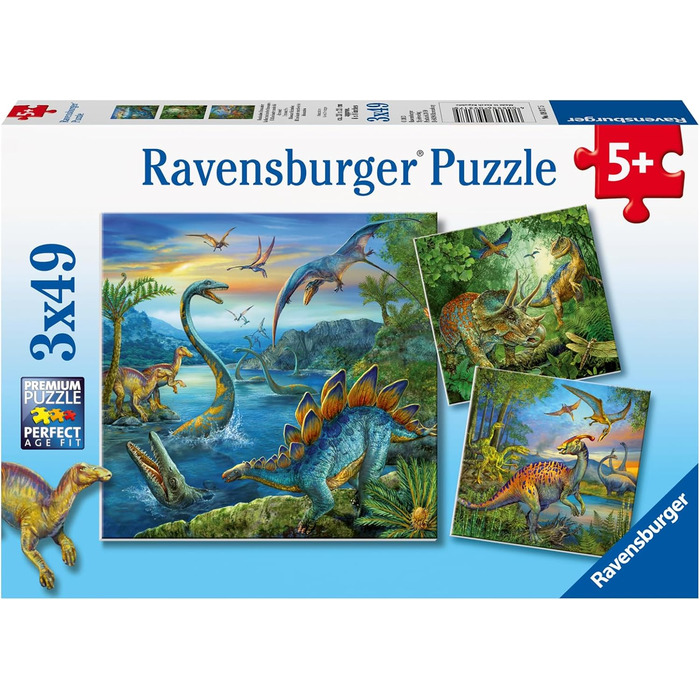 Дитячий пазл Ravensburger - 09317 Fascination Dinosaurs - Динозавр для дітей від 5 років, 3x49 елементів, іграшка динозавр для 1 г