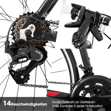 Шосейний велосипед Hiland 700C для дорослих, 14 швидкостей, алюмінієва рама, подвійні гальма-супорти, легкий шосейний велосипед для чоловіків та жінок, для щоденних поїздок на роботу, чорно-білий велосипед, розмір L