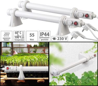 Комплект із 2 електричних стрижневих обігрівачів для теплиць, 55 Вт, 51 см, IP44 (нагрівальний стрижень, захист від замерзання з термостатом, зимовий захист)