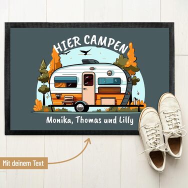 Килимок для кемпінгу True Statements Camp Here з персоналізованим текстом на ваш смак - для використання в приміщенні та на вулиці - подарунок для любителів кемпінгу, сімей, мандрівників, друзів-кемпінгів, днів народження (35 x 50 см) 35 x 50 см (прямокут