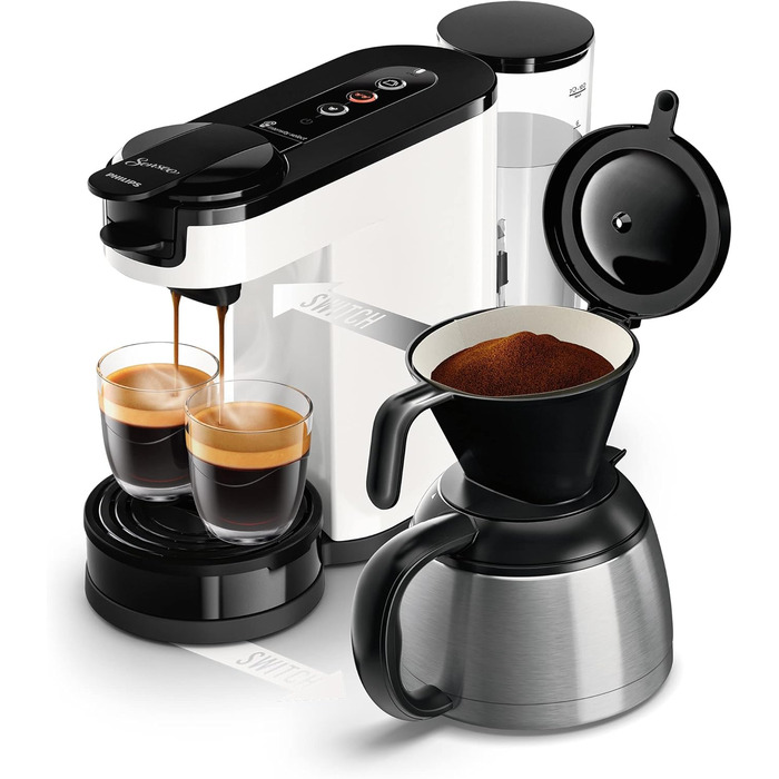 Кавоварка Philips Senseo Switch з фільтром і капсулами, технологія приготування 2-в-1, ємність для води 1 л, 7 чашок за один раз,