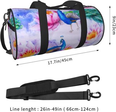 Спортивна сумка для подорожей, стильна з принтом павича та лотоса, дорожня сумка на ніч, чорна, універсальний розмір