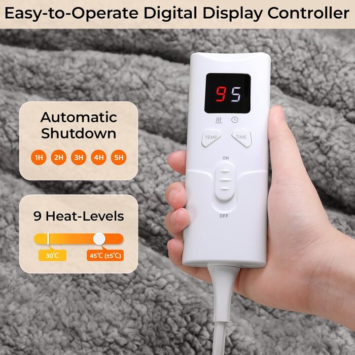 Електрична ковдра з підігрівом TLGREEN з автоматичним вимиканням, імітація овчини, двостороння надзвичайно пухнаста електрична ковдра з підігрівом, 130x180 см, 9 налаштувань нагріву, таймер, затишна ковдра, можна прати для дивана, софи, офісу, домашнього 