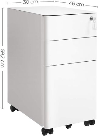 Мобільна картотечна шафа SONGMICS, офісна шафа на колесах, настільна шафа, підлогова шафа, що замикається, шухляди, документи форматів DIN A4, Legal та Letter, підвісна система для файлів, білий OFC030W01