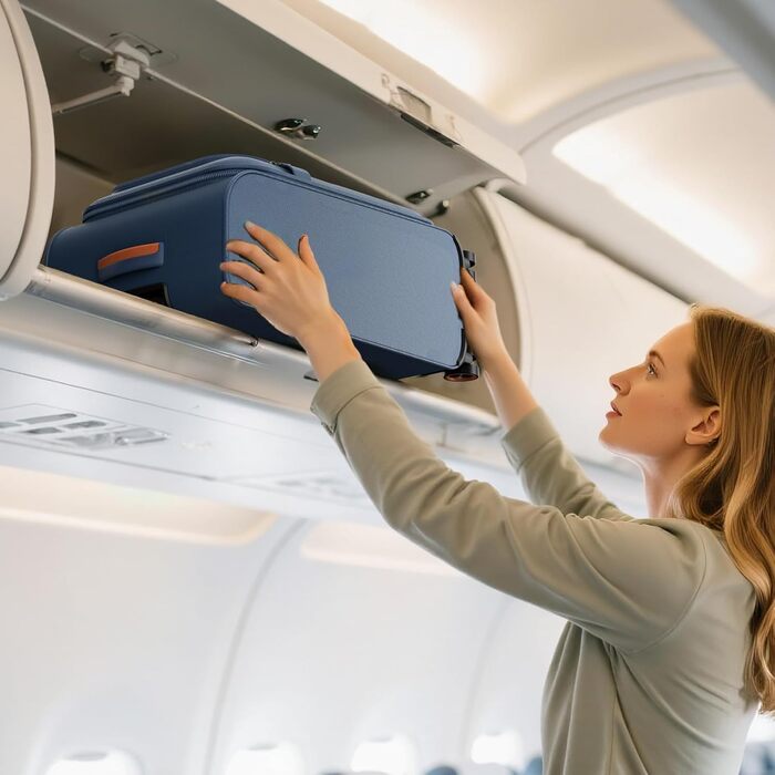 Ручна валіза Trier Soft Shell 55 35 23 см, легка тканинна валіза на колесах, дорожня валіза з колесами та кодовим замком, 47 літрів, темно-синя, розмір S