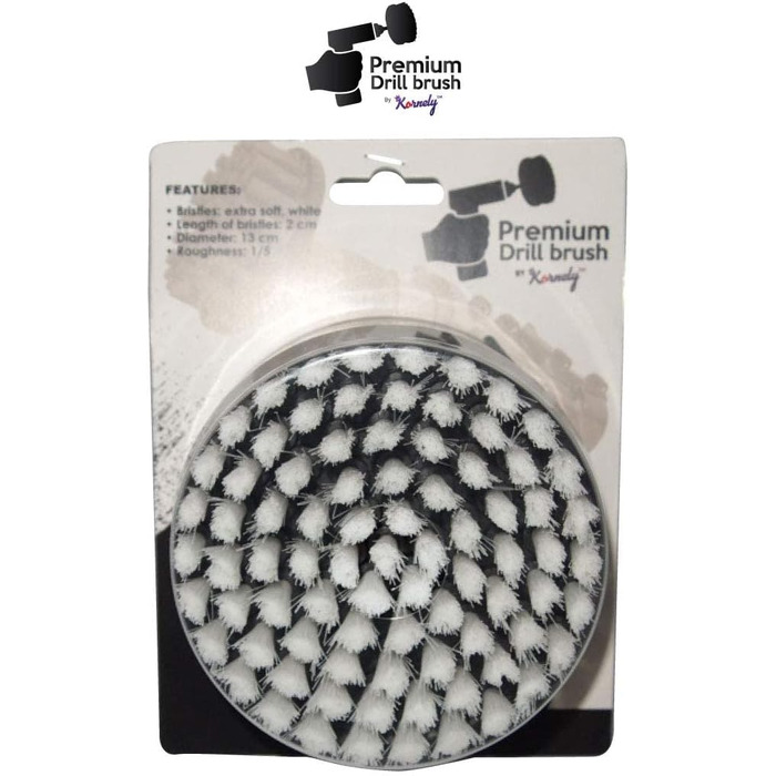 Преміальна щітка для дриля Kornely, надзвичайно м'яка, біла, 13 см для професійного очищення. Не дряпає поверхні. Підходить для чи
