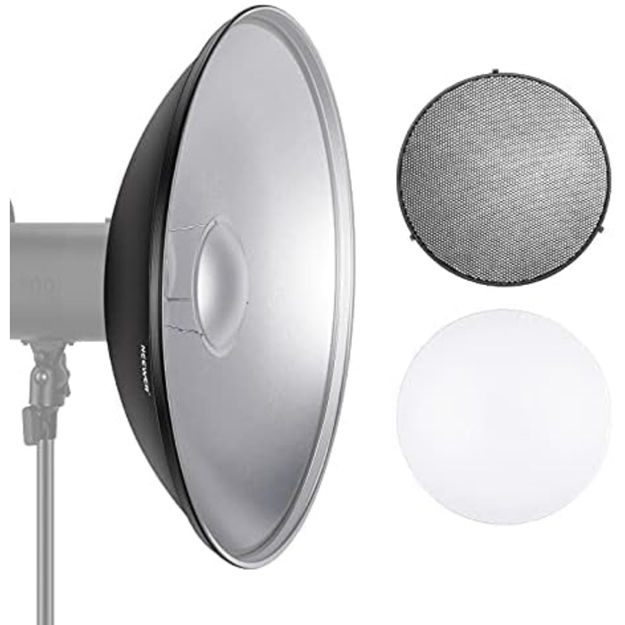 Набір рефлекторів NEEWER 55 см Metal Beauty Dish Bowens з білим розсіювачем, стільниковою сіткою для стробоскопічного відеосвітла Сумісний з Godox AD600 NEEWER CB60 Q4 Vision 4 S101 Series, NK-NARC22