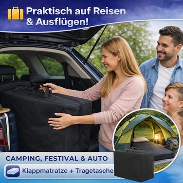 Розкладний матрац для гостей Arensberger Amalia 90x200 см 16 см надтовстої гелевої піни NANOCELL Матрац-кушетка та підлога Складаний матрац із сумкою для перенесення Ліжко для кемпінгу та подорожей 90 x 200 см