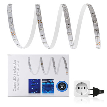 Світлодіодна стрічка 12V IP20 синя 30 LED/м 5050, комплект з блоком живлення без вимикача, 2м