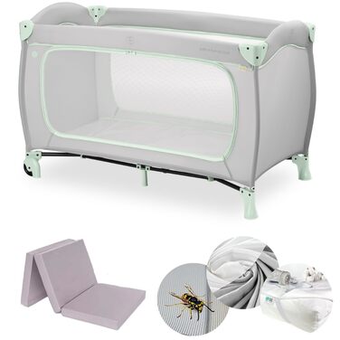 Комплект дитячого ліжечка Hauck Sleep N Play Go Plus XXL вкл. матрац, простирадло на резинці, сітку від комах та водонепроникну підкладку складне дитяче ліжечко кольору Dusty Mint