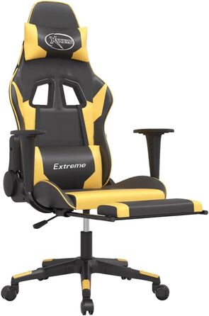 Геймерське крісло, офісне крісло, з підставкою для ніг, чорно-золотий колір, штучна шкіра