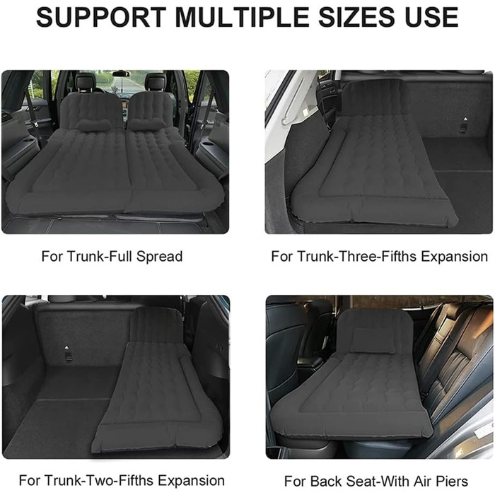 Надувний матрац для позашляховика, ліжко для подорожей в автомобілі, потовщений надувний матрац з флокуванням та ПВХ-поверхнею, для подорожей, походів, повнорозмірний надувний килимок для сну (чорний)