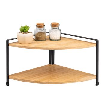 Кутова полиця для спецій eluno з бамбуковими полицями та захистом від подряпин, окремостояча кутова полиця для кухні, універсальний органайзер для більшого простору та порядку - комбінація матеріалів бамбук та метал (чорний)