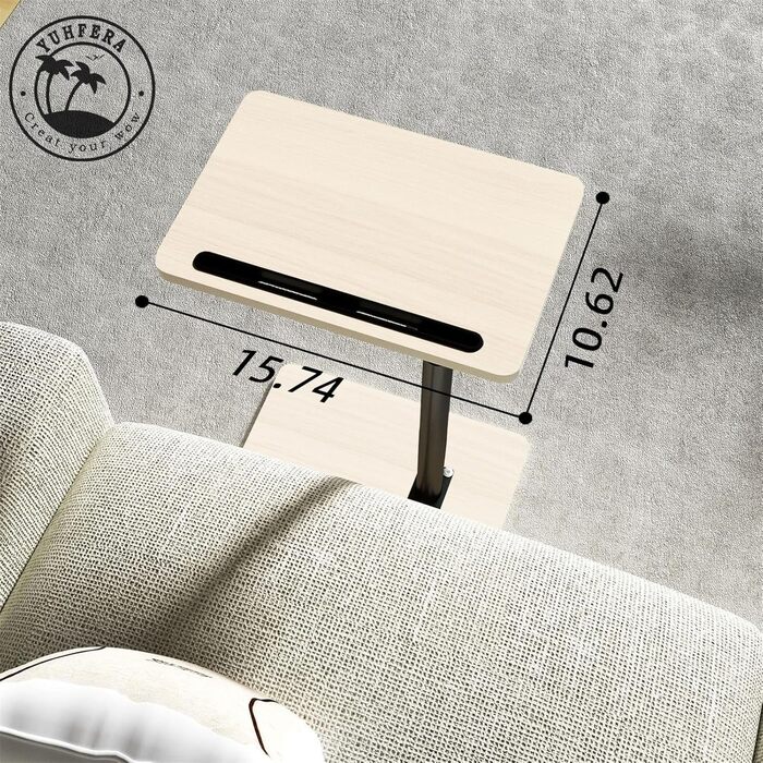 Приставний столик до дивана - журнальний столик з поворотом на 360 та регульованою висотою/дерев&39яний столик для дивана, столик з підлокітниками для дивана, приставний столик для закусок біля ліжка або крісла з відділенням для телефону/планшета (стандар