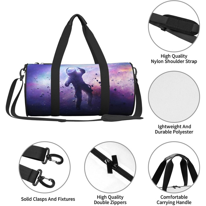 Спортивна сумка для подорожей, сумка-дорожня, з принтом космонавта, на нічліг, чорна, універсальний розмір, дорожня сумка
