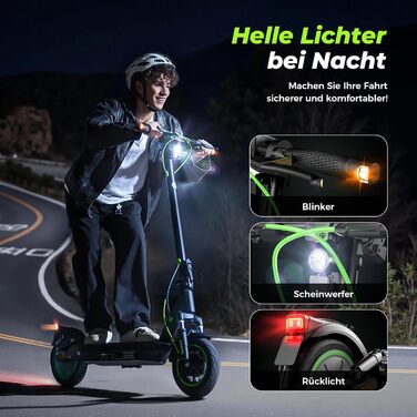 Електросамокат з допуском до дорожнього руху, максимальний запас ходу 60 км, електросамокат з поворотниками, 10-дюймовий електросамокат з підвіскою та додатком, складаний електросамокат до 120 кг, електросамокат потужністю 500 Вт для дорослих.