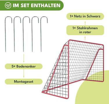 Дитячі футбольні ворота, переносні сталеві ворота з сіткою та кріпленнями до землі, футбольні ворота для дітей у саду та тренувань на свіжому повітрі, стійкі до атмосферних впливів та стійкі, червоні, 240 x 150 x 90 см
