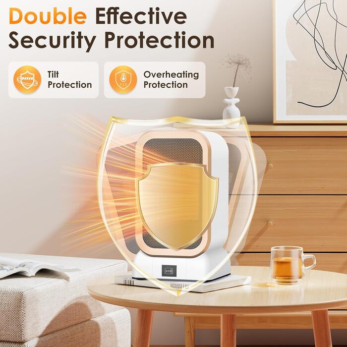 Міні-керамічний вентилятор-обігрівач, портативні електричні обігрівачі, енергозберігаючий вентилятор-обігрівач потужністю 1000 Вт, портативний вентилятор-обігрівач PTC, малий, захист від перегріву та перекидання, для офісу, дому, гуртожитку, білий-009