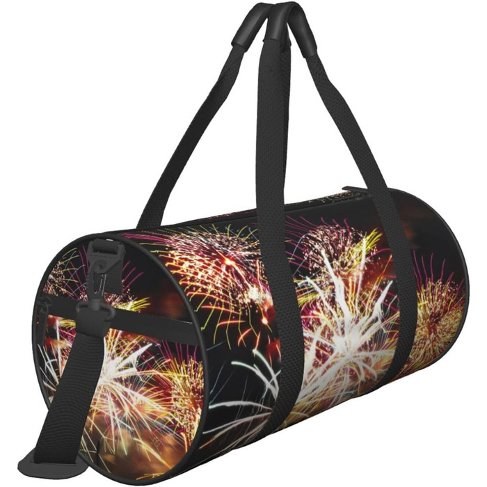 Спортивна сумка, дорожня сумка, стильний принт Феєрверк, сумка для подорожей на ніч, чорна, універсальний розмір