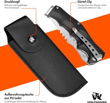 Дворучний складаний ніж Wolfgangs UNDIQUE з високоякісної сталі 440C - ЛЕГАЛЬНИЙ для носіння в Німеччині - Туристичний ніж з багат