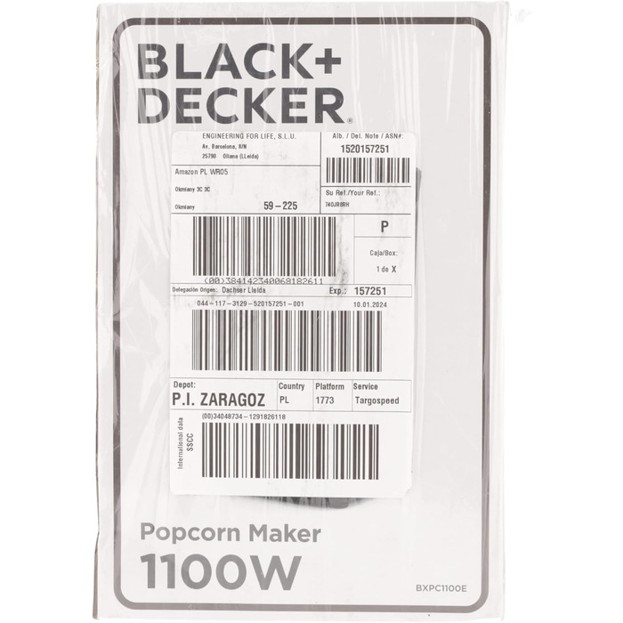 Виробник попкорну Black Decker BXPC1100E 1100 Вт Без олії Компактний Приготування всього за 3 хвилини Багатофункціональні мірні чашки Гаряче повітря Червоний
