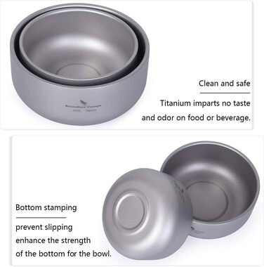 Титанова миска Boundless Voyage з подвійними стінками для дорослих та дітей, посуд для кемпінгу на свіжому повітрі, миска для вулиці, титанова миска для рису Ti15146B