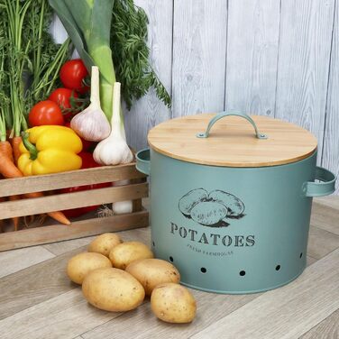 Вентильований металевий контейнер для зберігання картоплі з бамбуковою кришкою I коробка для зберігання з принтом для кухні