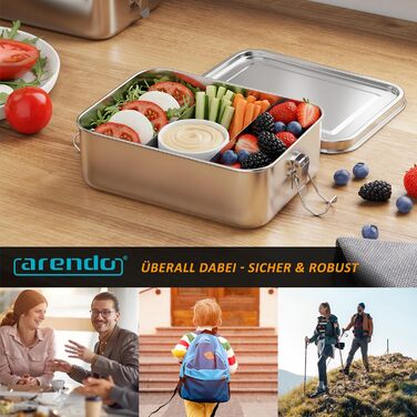 Ланчбокс з нержавіючої сталі 1200 мл з відділеннями два знімні роздільники герметичний завдяки силіконовій прокладці безпечна для харчових продуктів нержавіюча сталь для дітей та дорослих