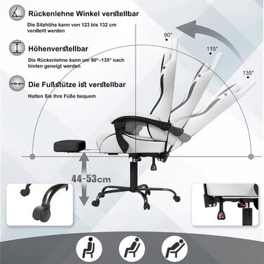 Геймерське крісло з вібраційним масажем та підставкою для ніг, ергономічне кіберспортивне крісло з підголівником та підлокітниками, офісне крісло, регульована висота до 135 кг, біле бавовняне льонне крісло