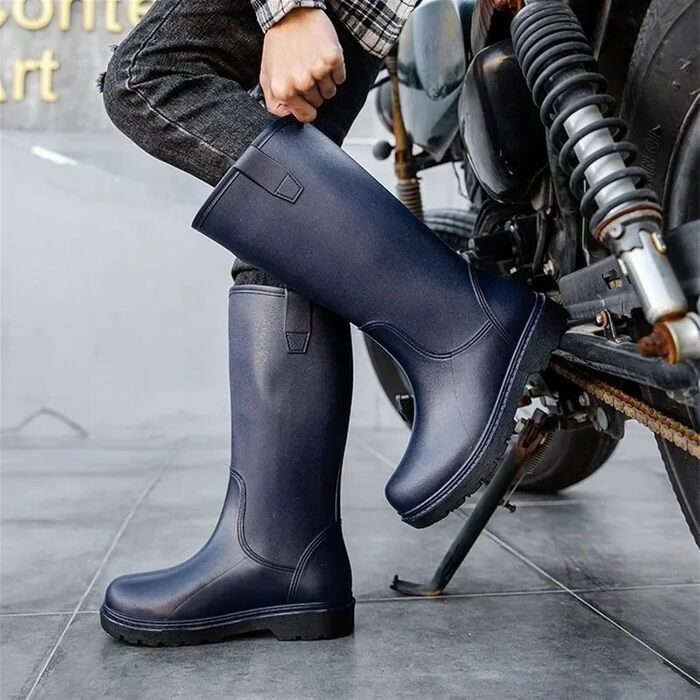 Чоловіче гумове взуття, чоловічі гумові чоботи, гумове взуття для активного відпочинку, чоловічі калоші для міста, низький каблук, водонепроникні, міцні, фіолетово-синє взуття, розмір ЄС 43