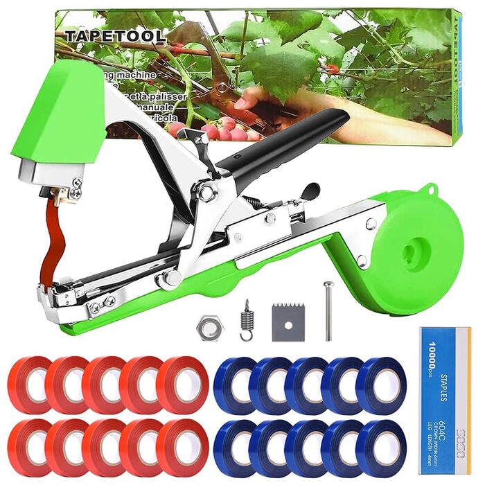 Машина для обв&39язування рослин, інструмент для обв&39язування рослин, пристрій для обв&39язування рослин з 10 000 цвяхів та 20 рулонами кольорової садової стрічки, машина для обв&39язування садів, інструмент для обв&39язування стрічкою для фруктів, дере