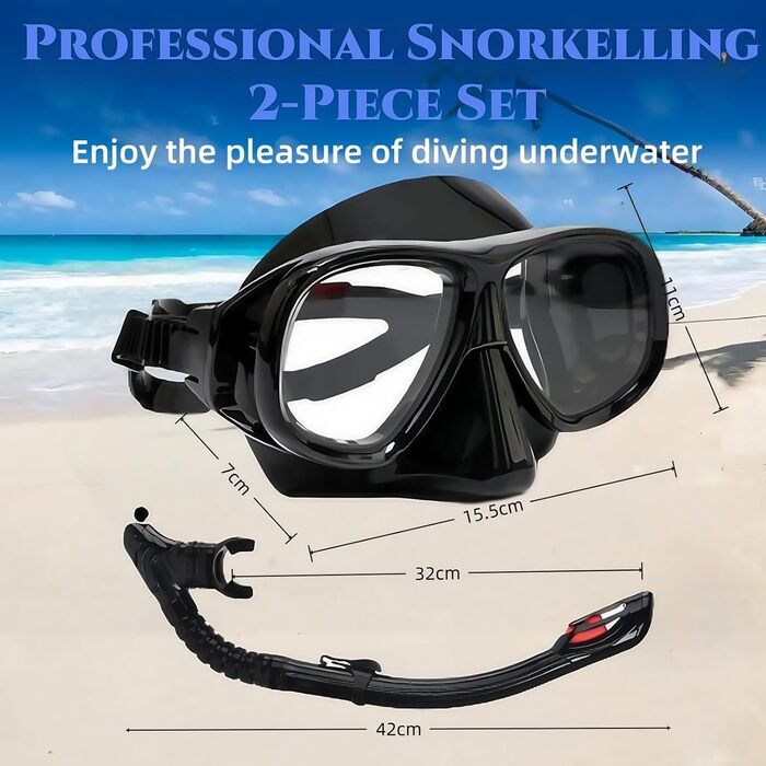 Набір для снорклінга з лінзами для корекції зору, діоптрій від 0 до -6, комплект для дорослого снорклінга з маскою для дайвінгу з захистом від запотівання та сухим снорклінгом, комплект для дорослого снорклінга чорного кольору -3.5