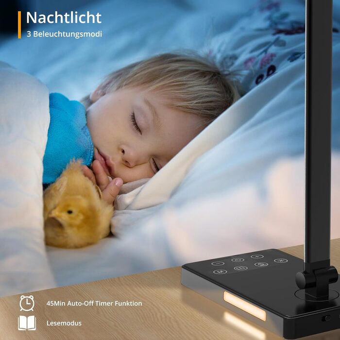 Світлодіодна настільна лампа iVict Dual Arm з нічником, сенсорним керуванням, 5 режимами освітлення, функцією заряджання USB, тайм